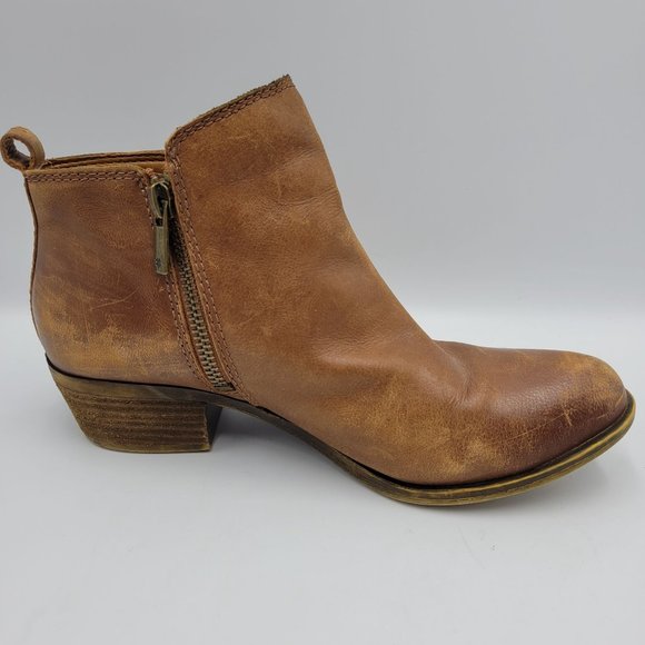 Lucky Brand Booties Womens 6.5 Suede Leather Ankle Boots Brown Distressed - Picture 5 of 11